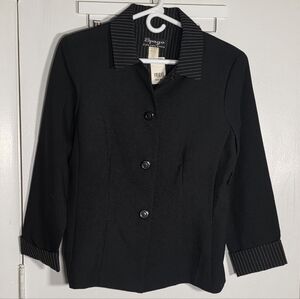 Spago Collection Black Womens Blazer Jacket with Striped Accents